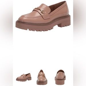 Sam Edelman Laurs Maple Sugar Leather Rounded Toe Slip On Chunky Heel Loafers